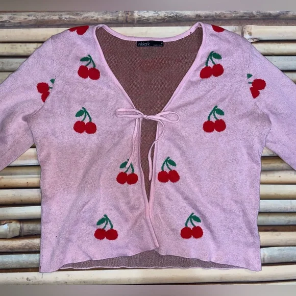 Pink Cherry Embroidered Cardigan - Picture 3 of 16